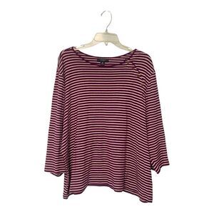Chaps Classic Woman’s 3/4 Sleeve Striped Purple Shirt Plus Size 3X 100% Cotton